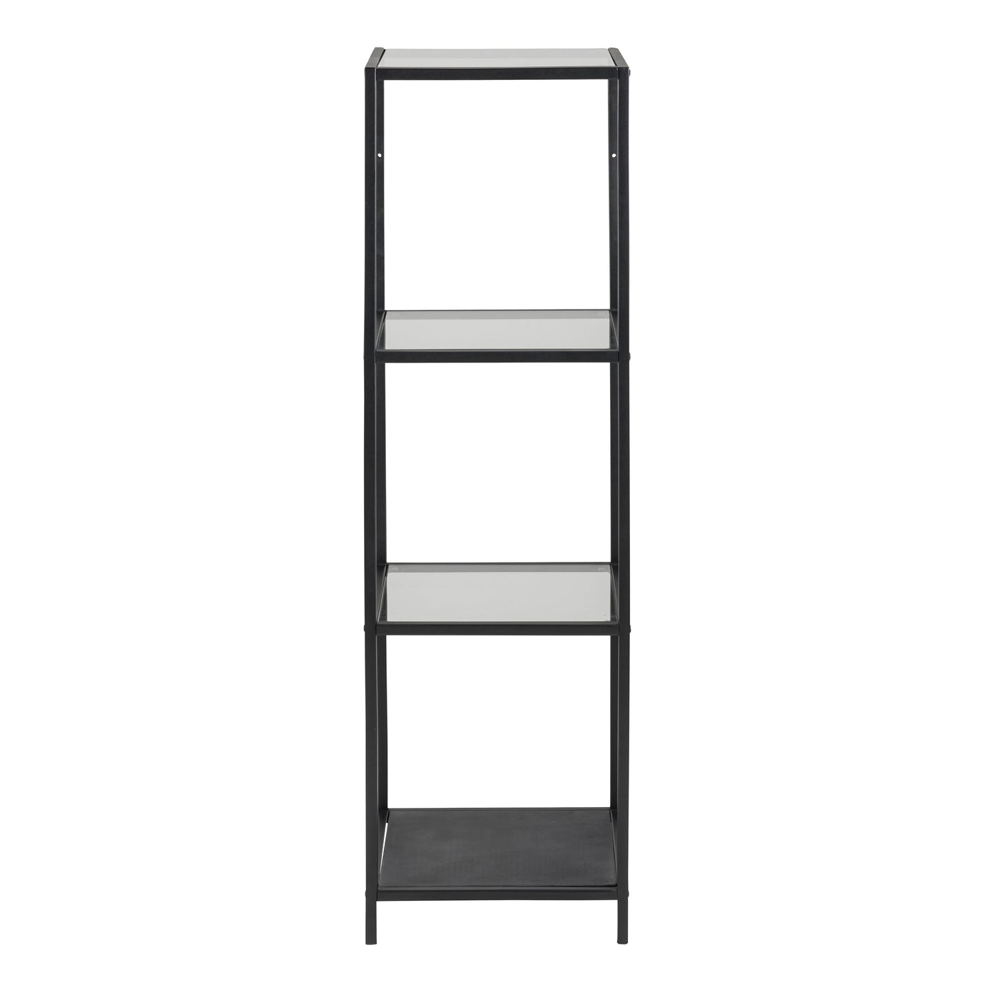 Seaford Narrow Black Metal Bookcase with 3 Glass Shelves