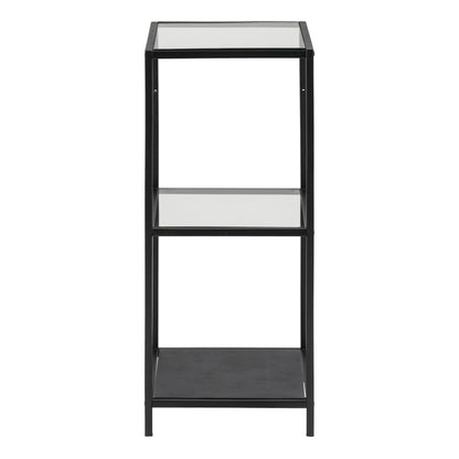 Seaford Narrow Black Metal Bookcase with 2 Glass Shelves