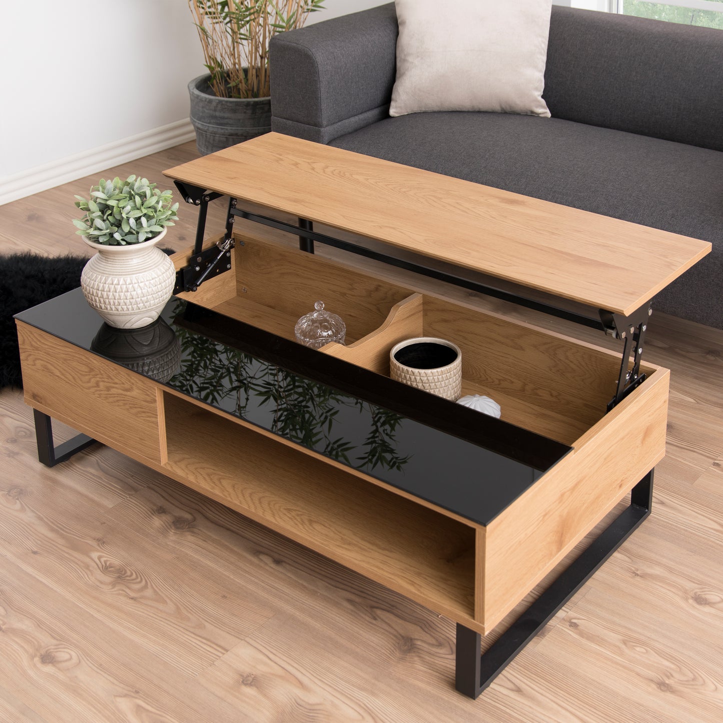 Azalea Lift Up Coffee Table in Black & Oak