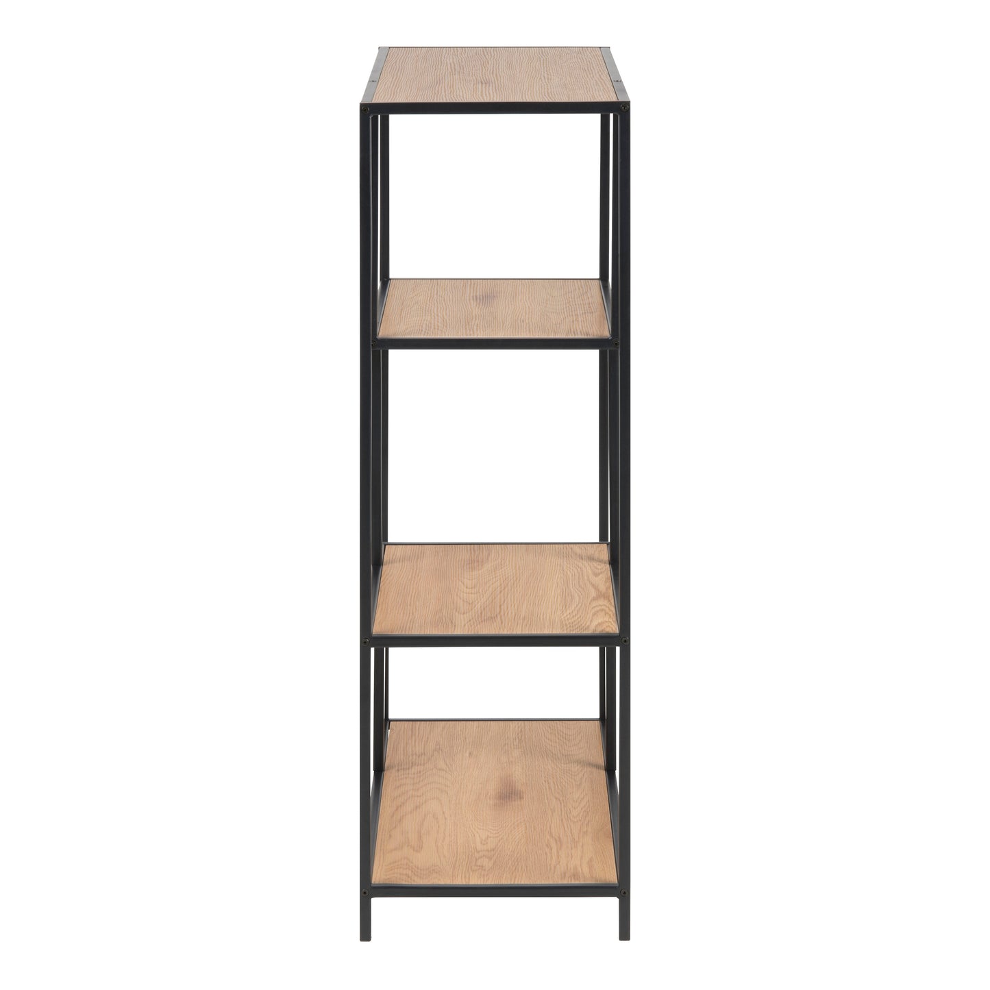 Seaford Black Metal Asymmetrical Bookcase with 3 Oak Shelves