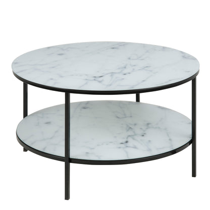 Alisma Round Coffee Table with Marble Effect Top & Black Legs