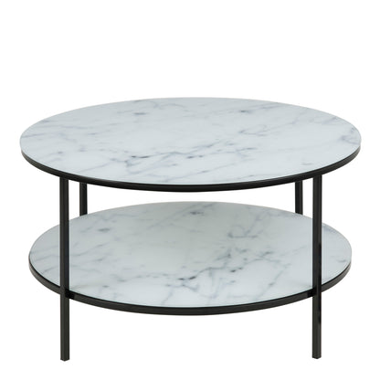 Alisma Round Coffee Table with Marble Effect Top & Black Legs