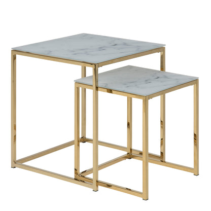 Alisma Nest of Tables with White Marble Effect Top & Gold Legs