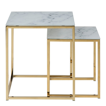 Alisma Nest of Tables with White Marble Effect Top & Gold Legs