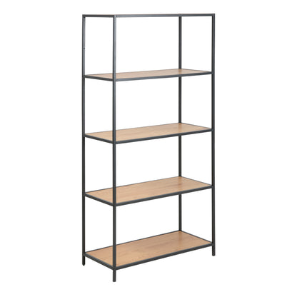 Seaford Tall Black Metal Bookcase with 4 Oak Shelves