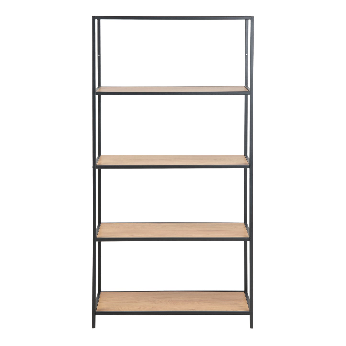 Seaford Tall Black Metal Bookcase with 4 Oak Shelves