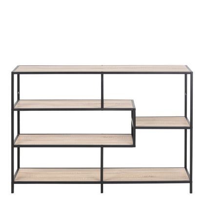 Seaford Wide Black Metal Bookcase with 4 Sonoma Oak Shelves