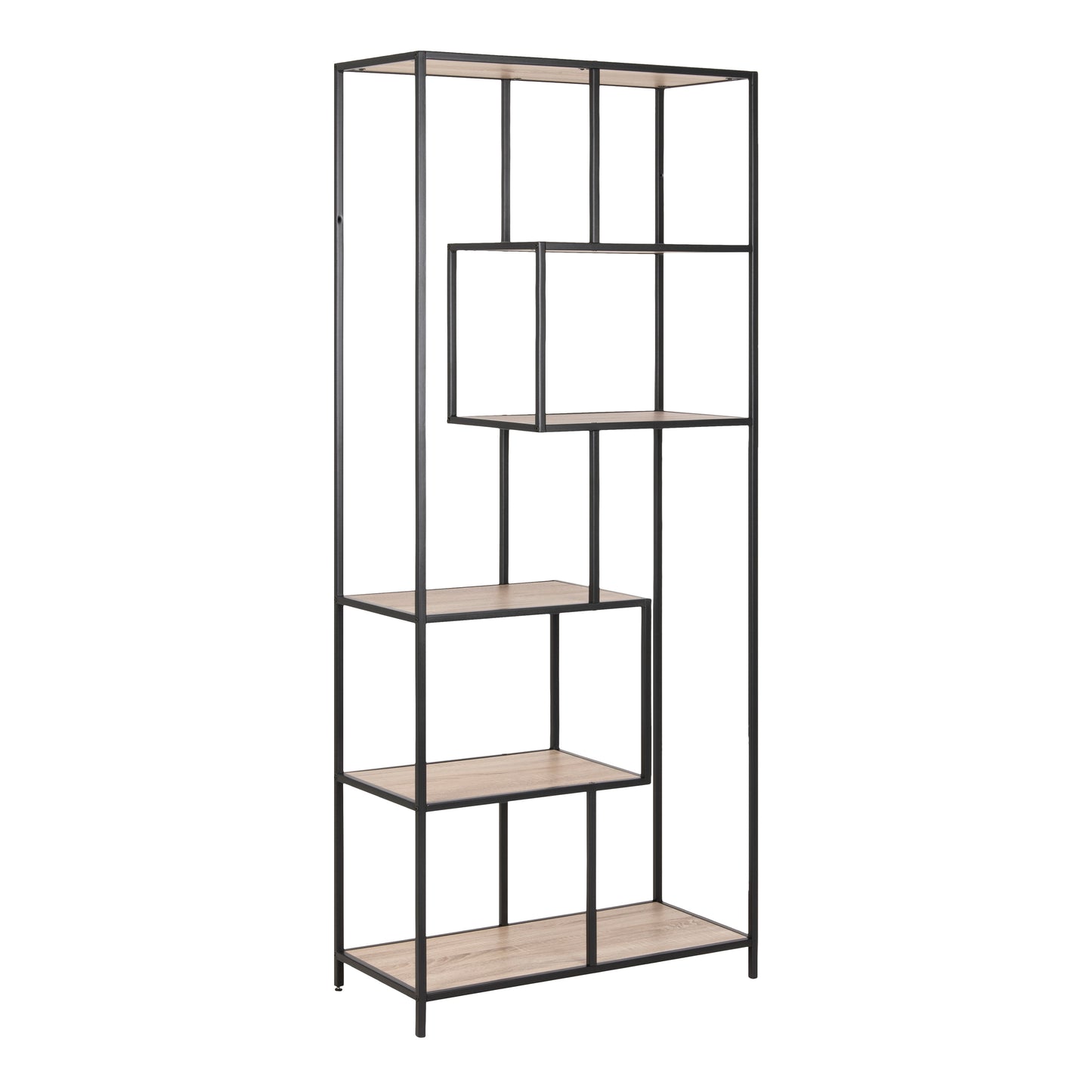 Seaford Tall Black Metal Bookcase with 5 Sonoma Oak Shelves