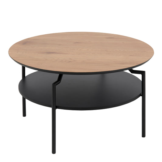 Goldington Round Coffee Table with Oak Top & Black Legs