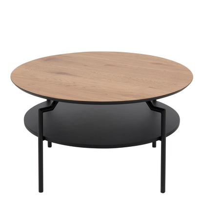 Goldington Round Coffee Table with Oak Top & Black Legs