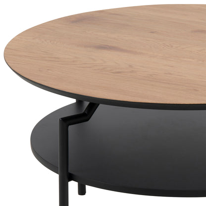 Goldington Round Coffee Table with Oak Top & Black Legs