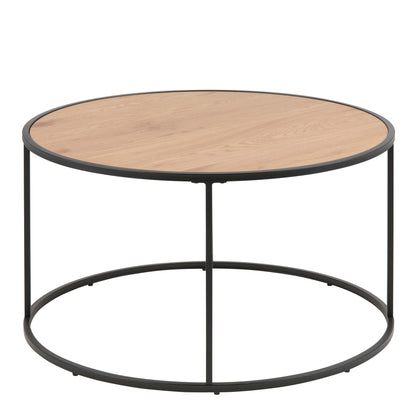 Seaford Black Metal Round Coffee Table with Oak Top