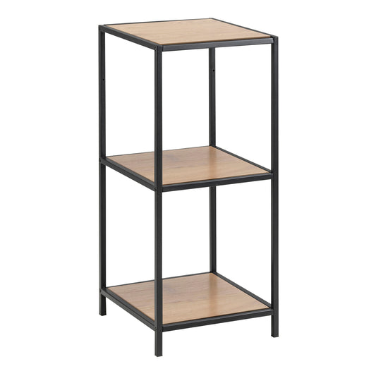 Seaford Narrow Black Metal Bookcase with 2 Oak Shelves