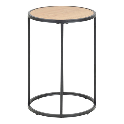 Seaford Black Metal Small Round Side Table with Oak Top