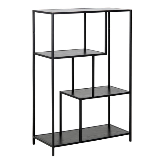 Seaford Black Metal Asymmetrical Bookcase with 3 Black Shelves