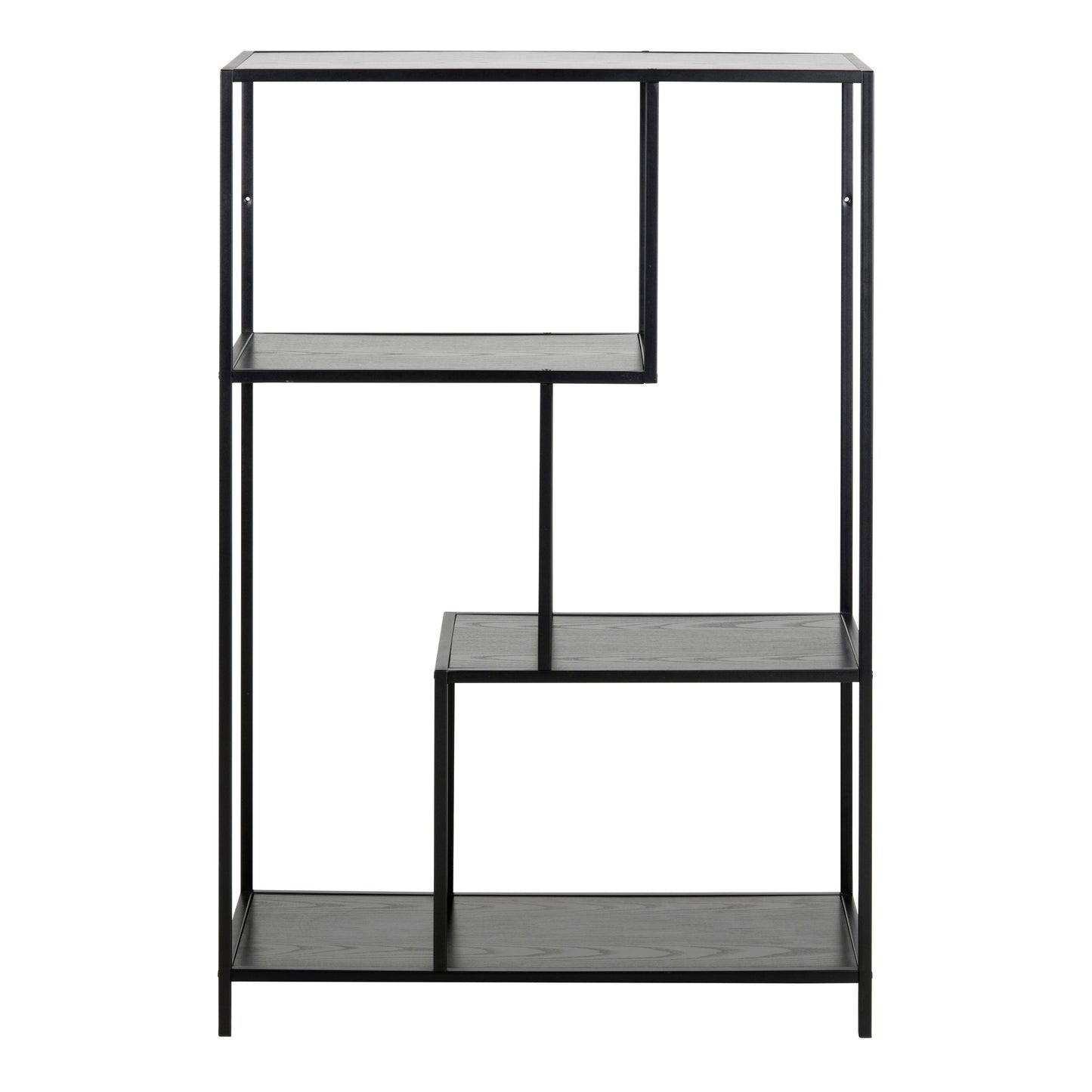 Seaford Black Metal Asymmetrical Bookcase with 3 Black Shelves