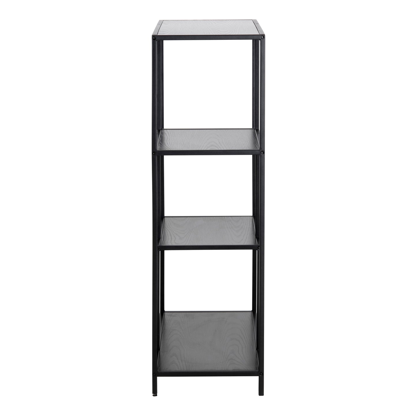 Seaford Black Metal Asymmetrical Bookcase with 3 Black Shelves