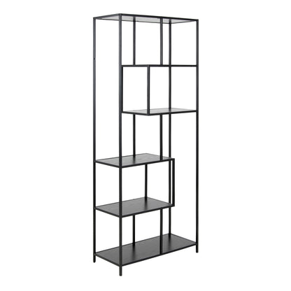 Seaford Tall Black Metal Bookcase with 5 Black Shelves