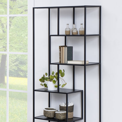 Seaford Tall Black Metal Bookcase with 5 Black Shelves