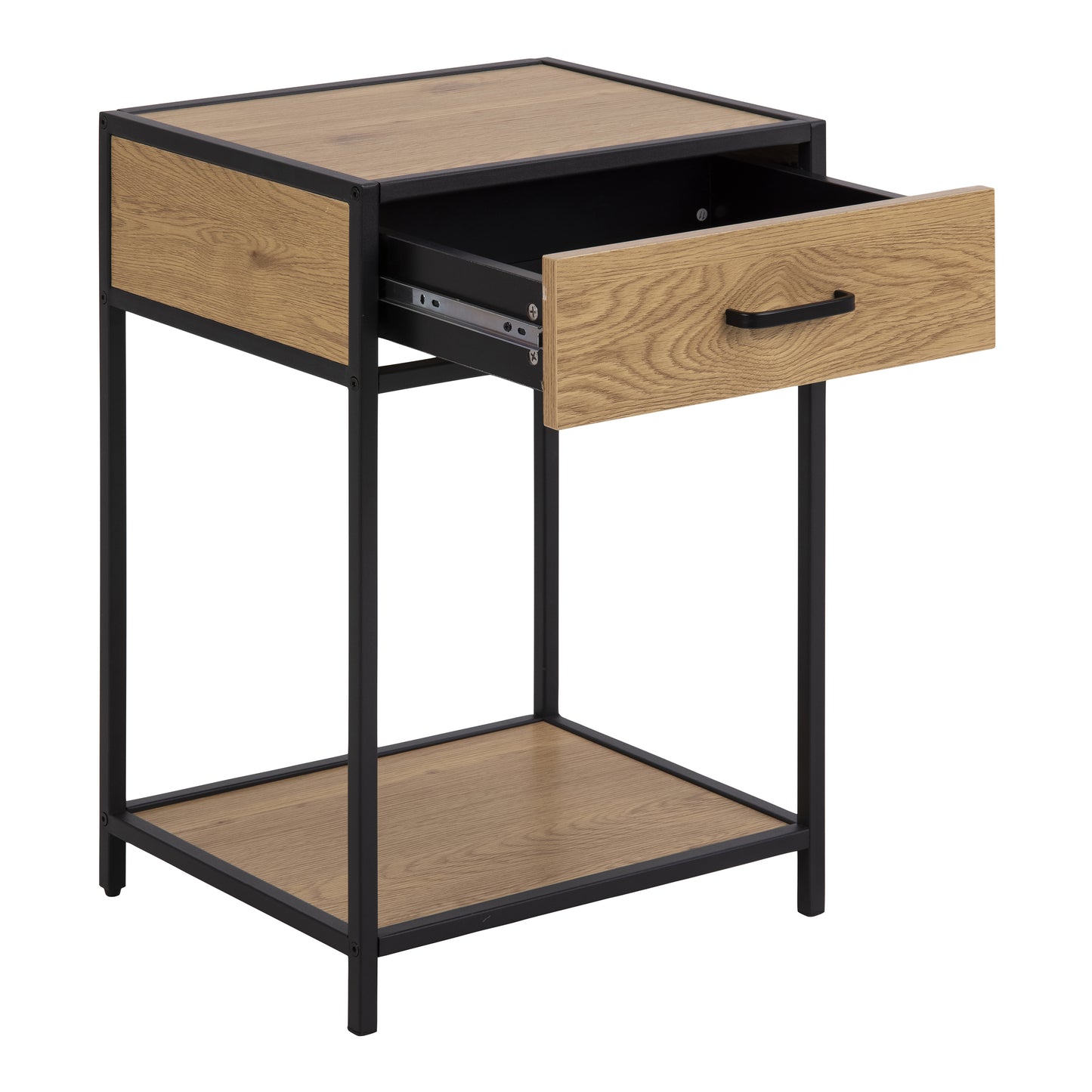 Seaford Bedside Table with 1 Drawer in Black & Oak