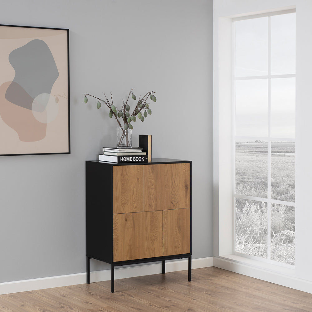 Seaford 4 Door Sideboard in Black & Oak