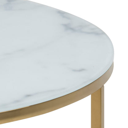 Alisma Round Coffee Table with Marble Effect Top & Gold Legs