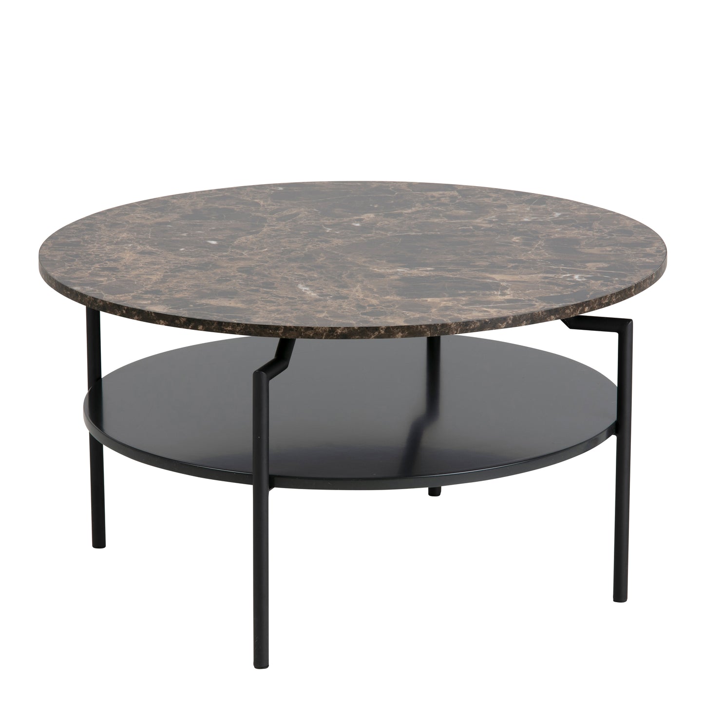 Goldington Round Coffee Table with Brown Marble Effect Top