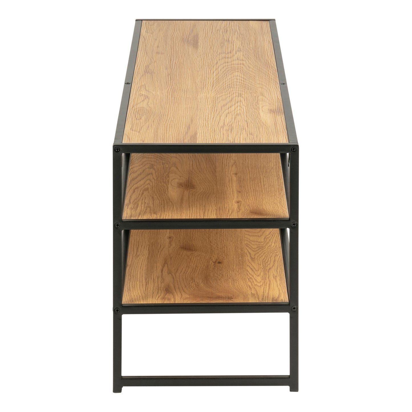 Seaford Black Metal Open TV Unit with 3 Oak Shelves