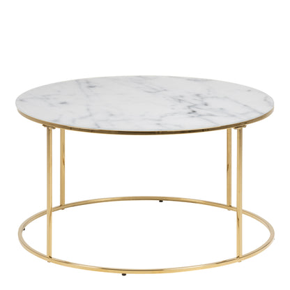 Bolton -A1 Round Coffee Table with White Marble Effect Top & Gold Base