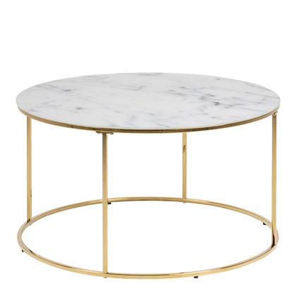 Bolton -A1 Round Coffee Table with White Marble Effect Top & Gold Base