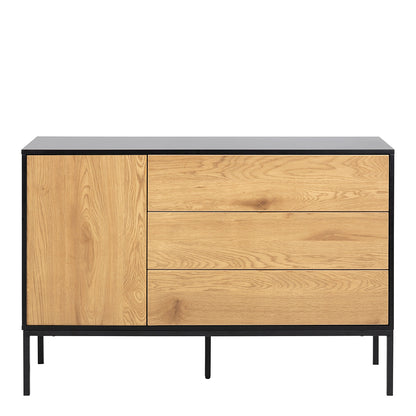 Seaford 1 Door 3 Drawer Small Sideboard in Black & Oak