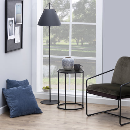 Seaford Black Metal Small Round Side Table with Black Top