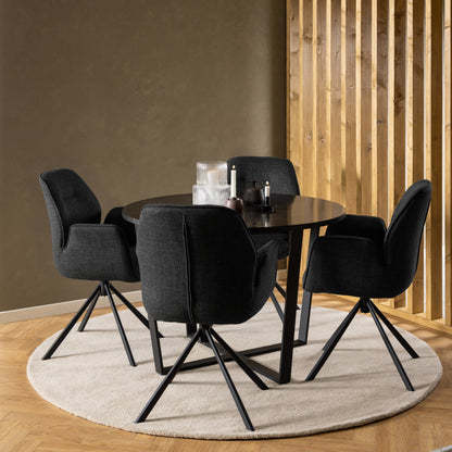 Amble Round Dining Table with Black Marble Effect Top