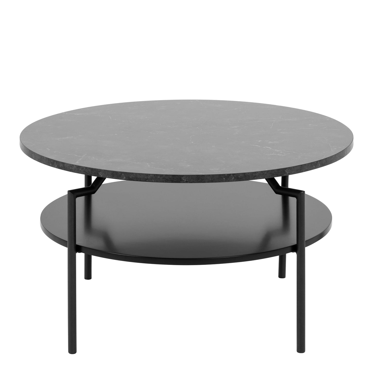 Goldington Round Coffee Table with Black Marble Effect Top