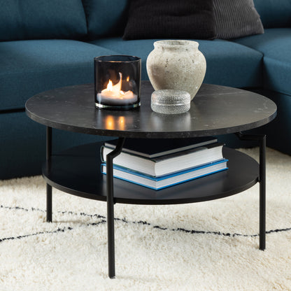 Goldington Round Coffee Table with Black Marble Effect Top