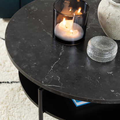 Goldington Round Coffee Table with Black Marble Effect Top