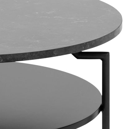 Goldington Round Coffee Table with Black Marble Effect Top