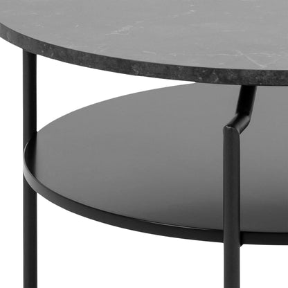 Goldington Round Coffee Table with Black Marble Effect Top