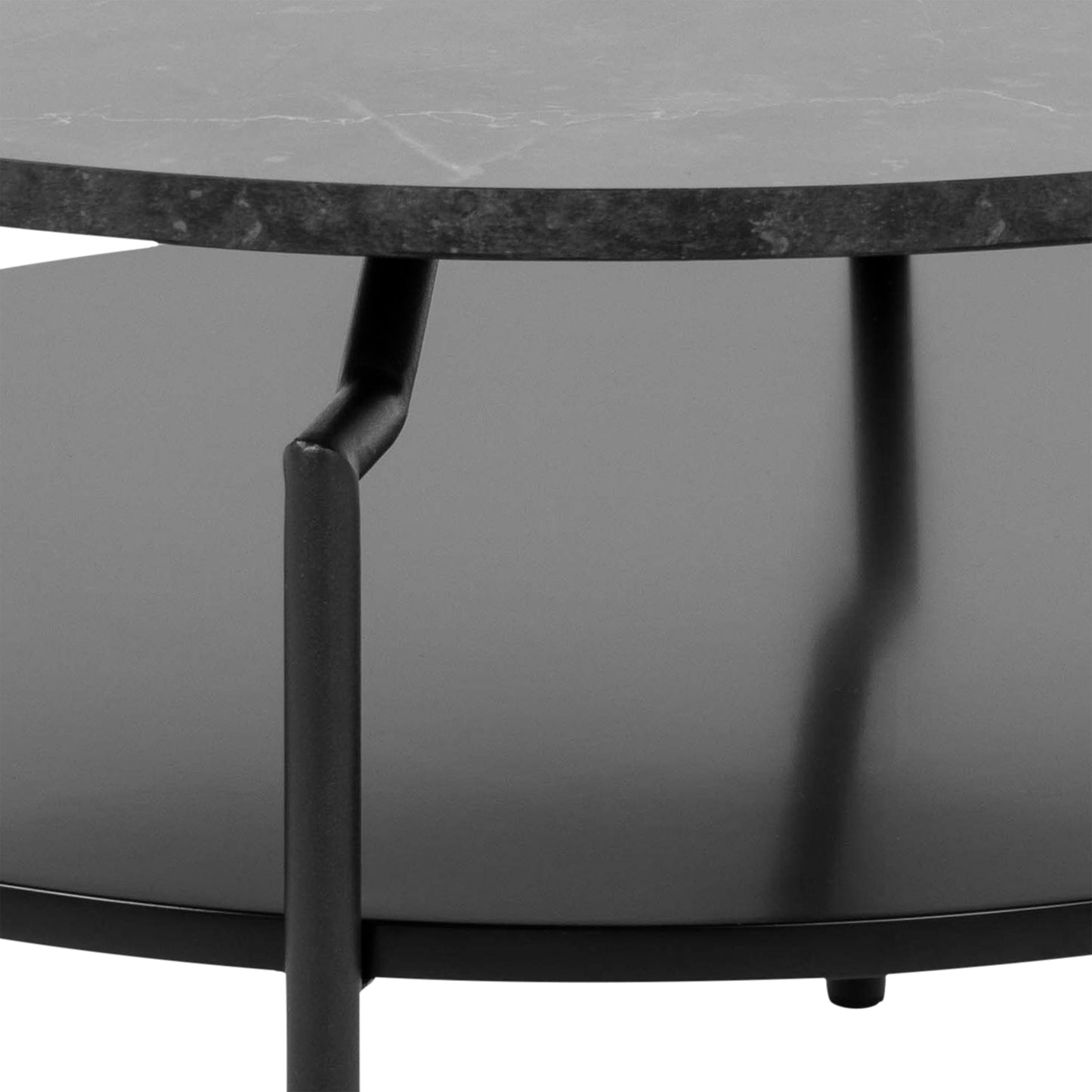 Goldington Round Coffee Table with Black Marble Effect Top