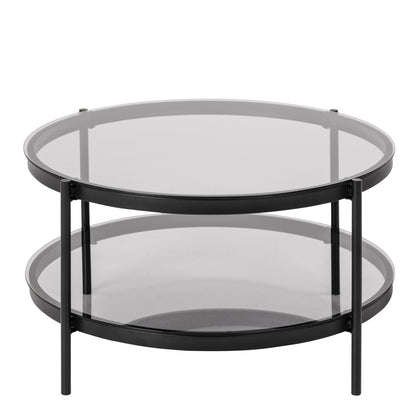 Bayonne Round Coffee Table in Black with Smoked Glass Top