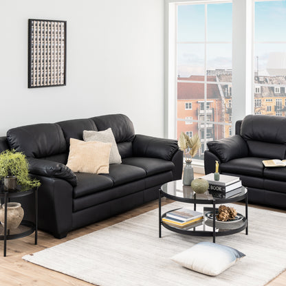 Bayonne Round Coffee Table in Black with Smoked Glass Top