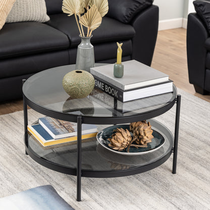 Bayonne Round Coffee Table in Black with Smoked Glass Top