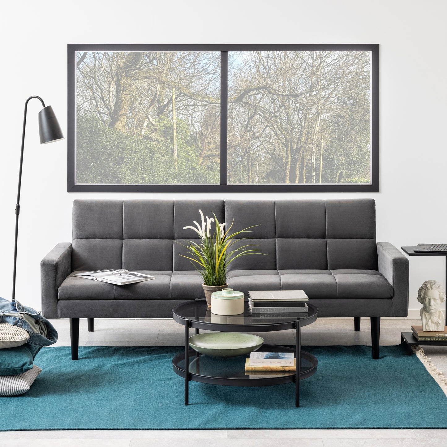 Bayonne Round Coffee Table in Black with Smoked Glass Top