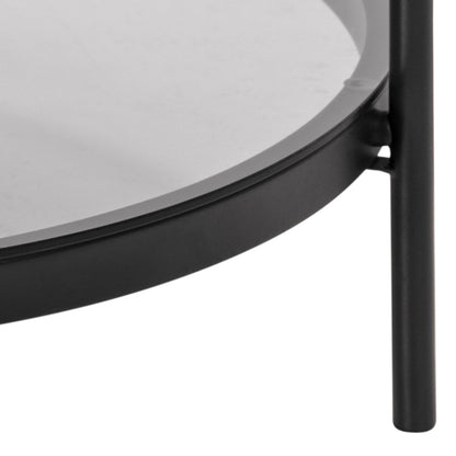 Bayonne Round Coffee Table in Black with Smoked Glass Top