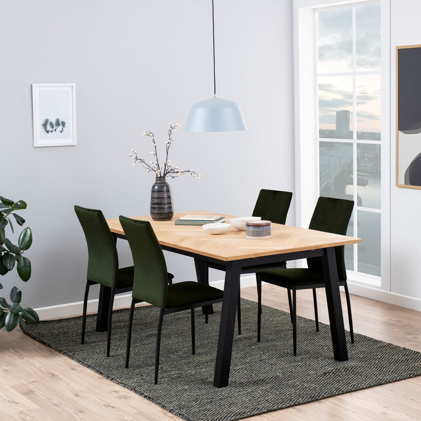 Brighton Dining Table in Oak with Herringbone Effect 180x95cm