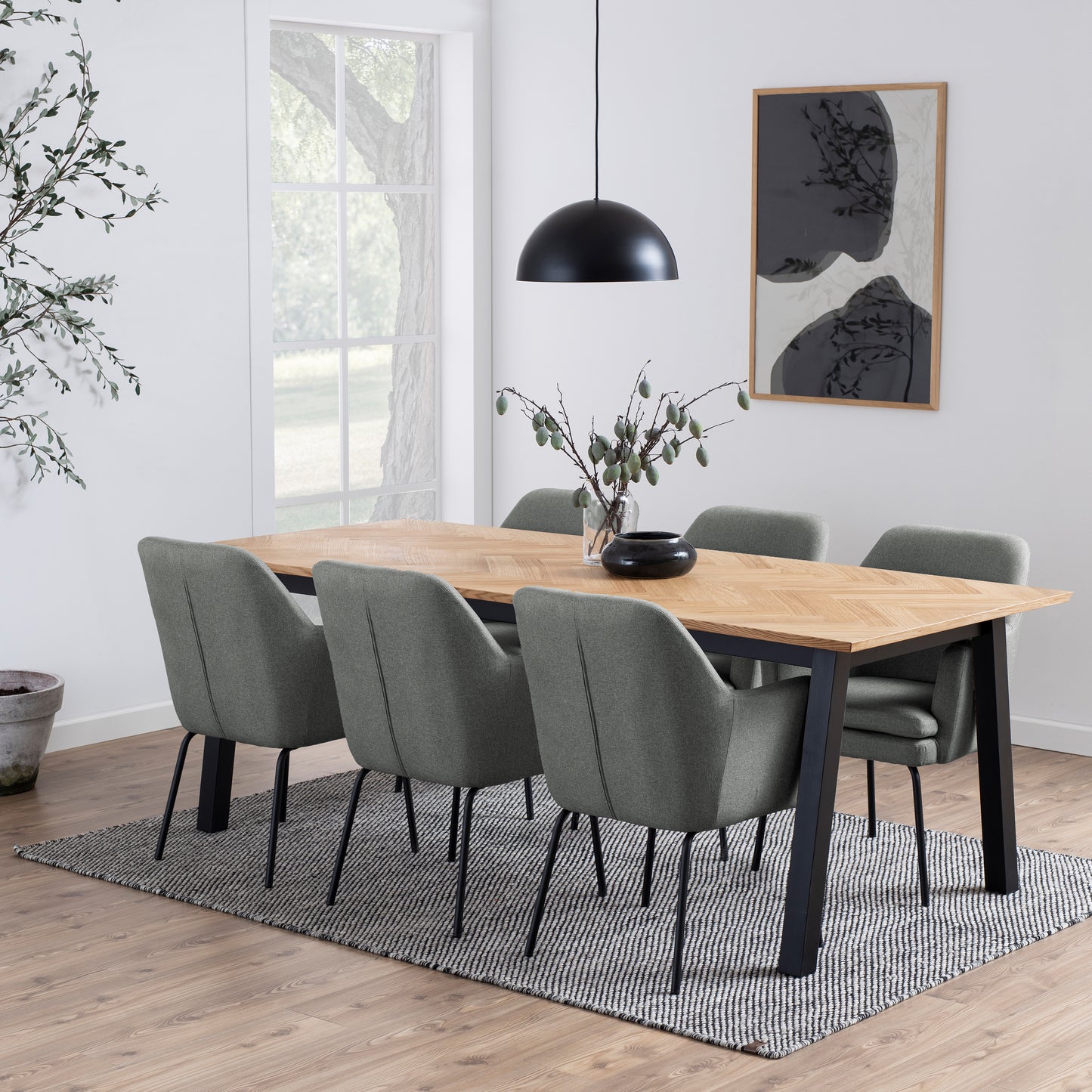 Brighton Dining Table in Oak with Herringbone Effect 220x95cm