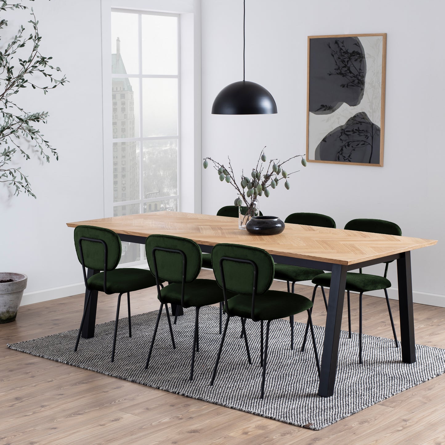 Brighton Dining Table in Oak with Herringbone Effect 220x95cm