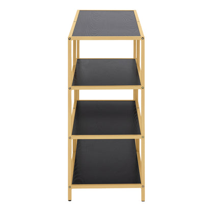 Seaford Wide Gold Metal Bookcase with 4 Black Shelves