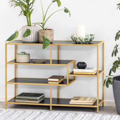 Seaford Wide Gold Metal Bookcase with 4 Black Shelves