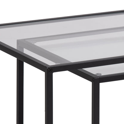 Seaford Black Metal Coffee Table Set with Glass Top